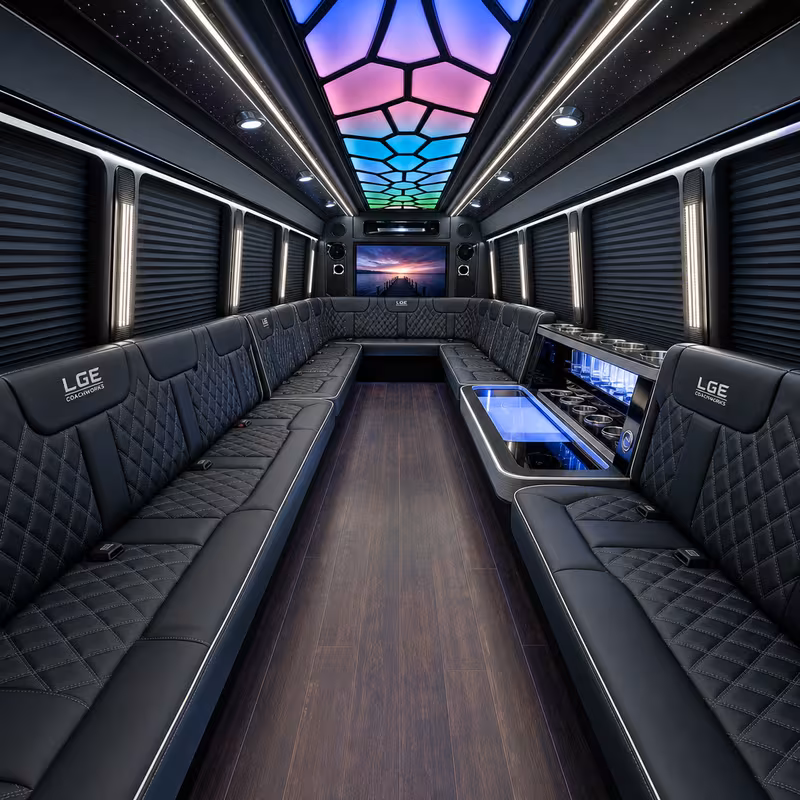 15 Passenger Party Bus Interior