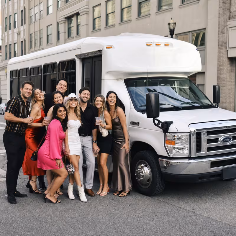Black Mercedes Sprinter van staged for an Birmingham Bachelor & Bachelorette Transportation group