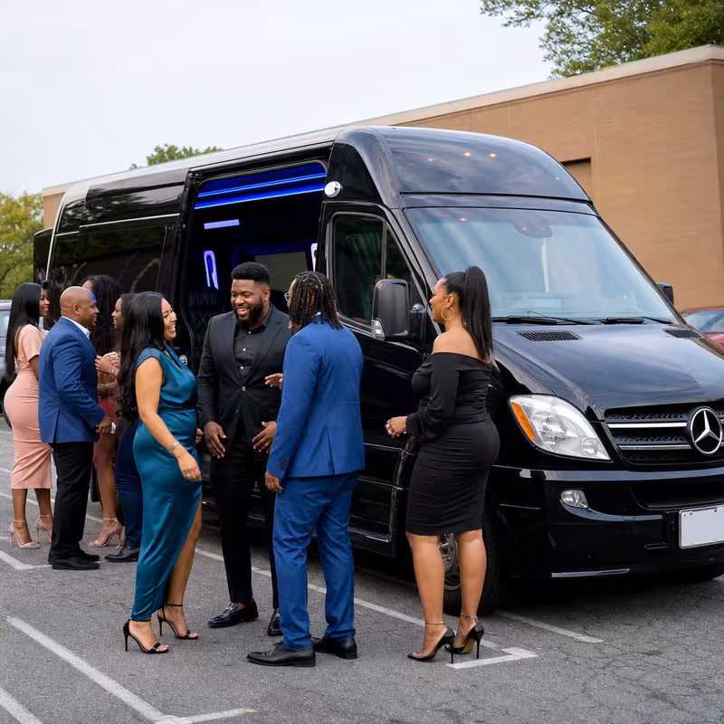 Passengers loading luggage while boarding an Birmingham group shuttle