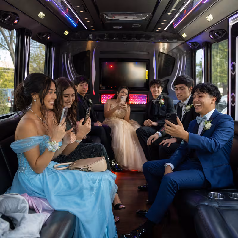 Black Mercedes Sprinter van staged for an Birmingham Prom & Homecoming Transportation group