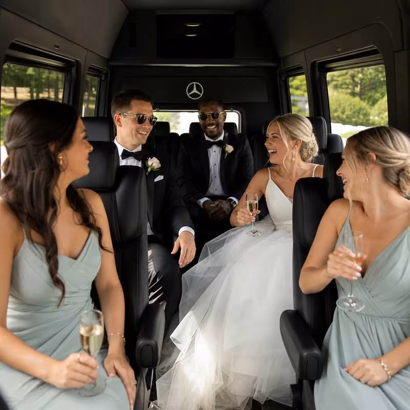 Black Mercedes Sprinter van staged for an Birmingham Wedding Transportation group