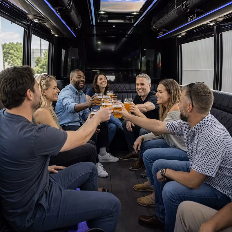 Black Mercedes Sprinter van staged for an Birmingham Winery & Brewery Tour Transportation group